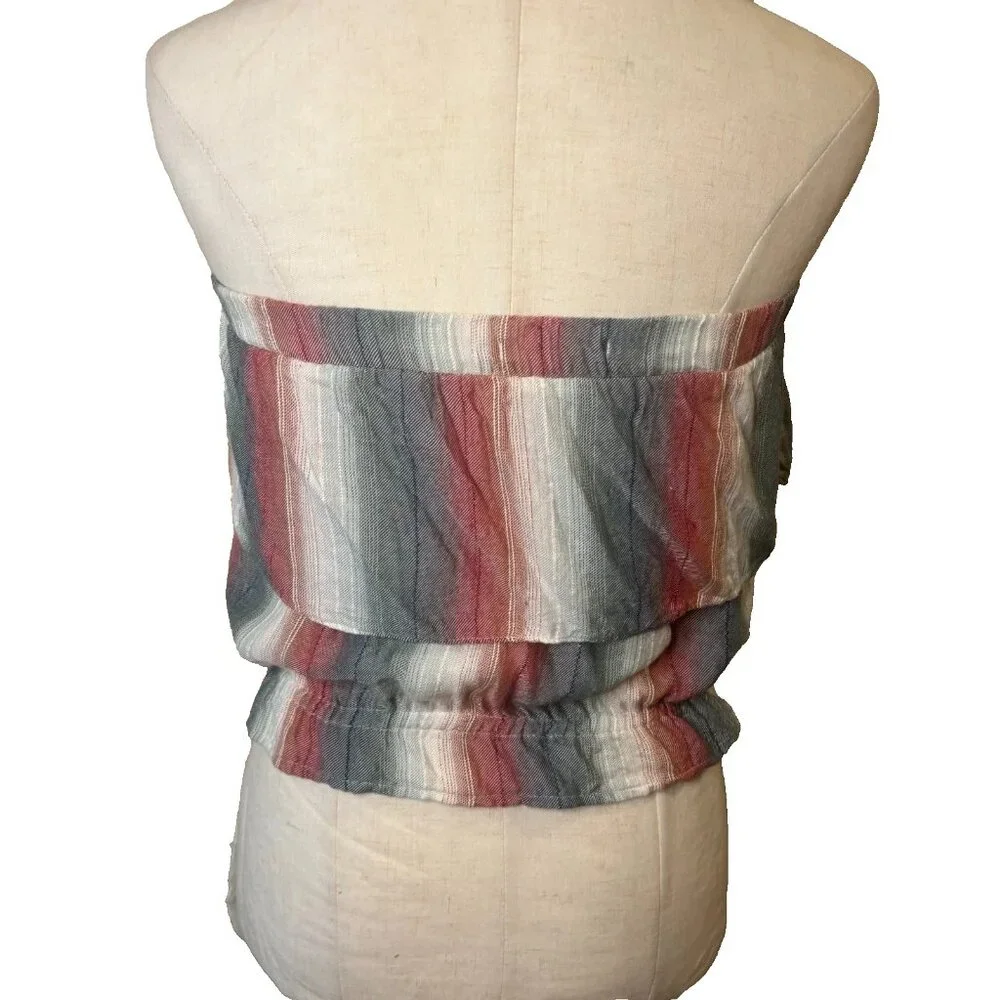 American Eagle Women's Multi Color Striped Ruffle Tube Crop Top Size XS #128 - Picture 3 of 6